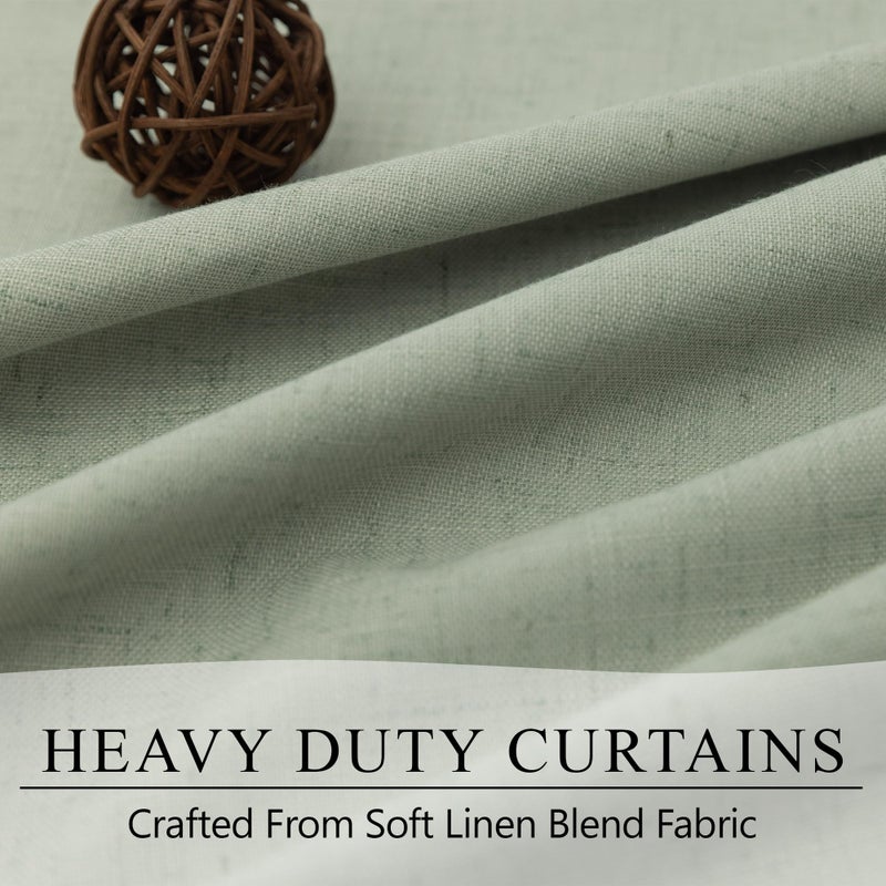 DANCURTON Sage Green Curtains 84 Inch Length 2 Panels Set for Bedroom Back Tab Blocking Light Sage Boho Blackout Linen Drapes Thermal Insulated Black Out Room Darkening Window Curtain for Living Room 52x84 Long - Image 2