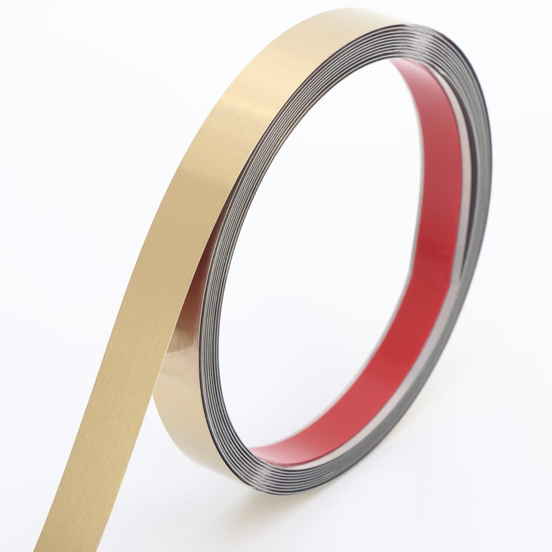 Coengwui Peel and Stick Metal Molding Trim, Self-Adhesive Stainless Steel for Wall, Fireplace, Mirror Edging and Craft Decoration (Brushed Gold, 20ft x 1in) - Image 1