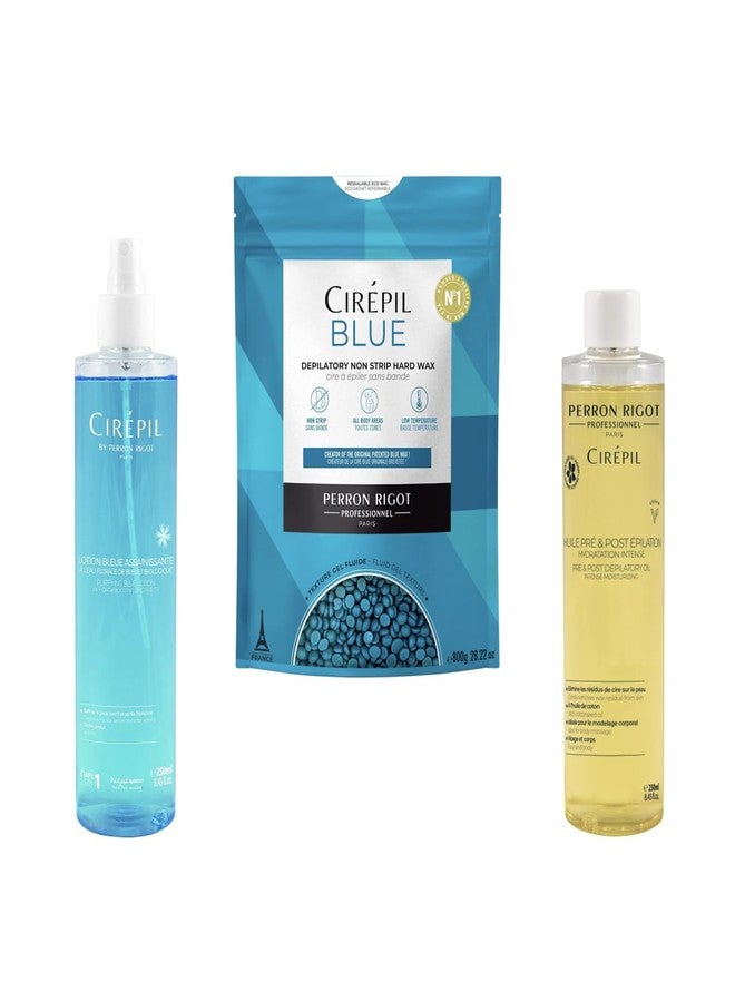 cirepil Cirépil Easy-Removal Bundle : 800g/28.22 oz Hard Wax Beads Bag + Pre Waxing Blue Lotion + Post Waxing Oil - Image 1