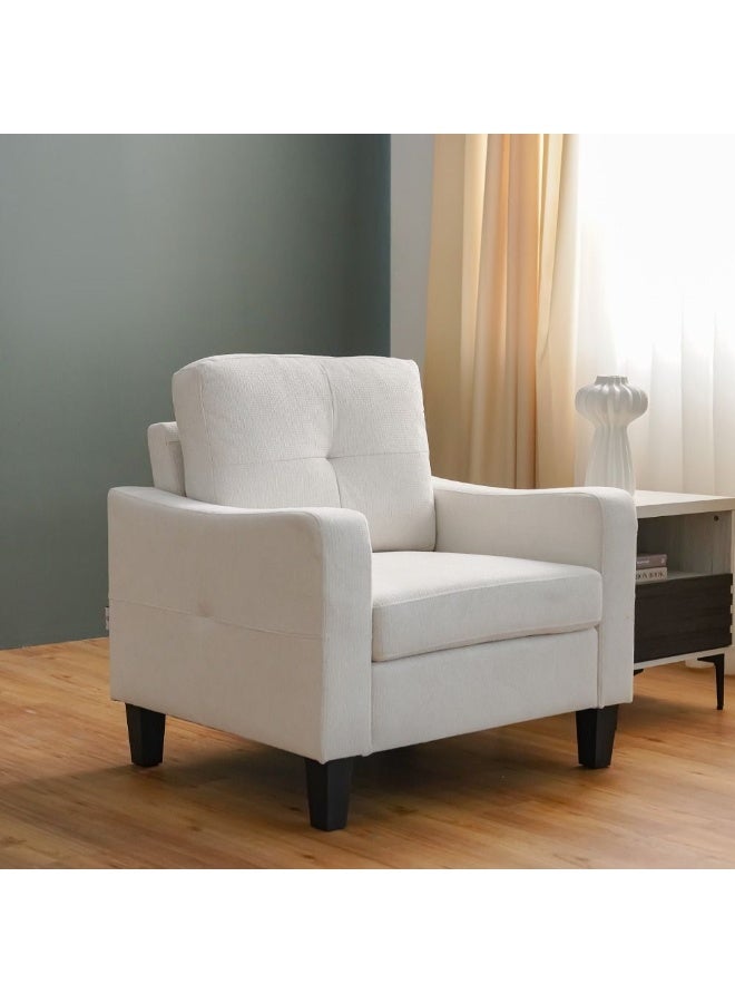 DANUBE HOME Supreme 1 Seater Fabric Sofa Armchair Modern Design Single Seater Accent Chair Comfortable Living Room Furniture L91Xw80Xh88Cm - Cream - Image 1