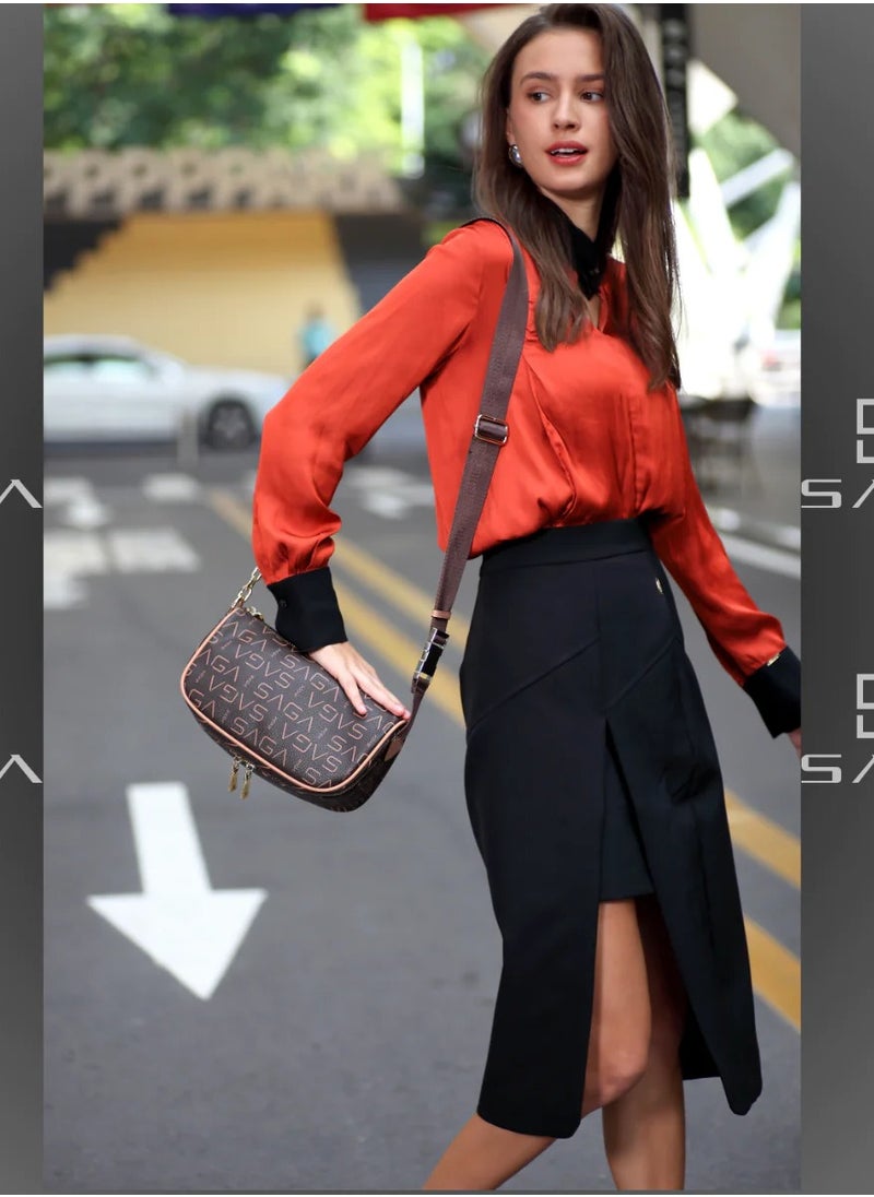 SAGA Saga - Elegance Designer Crossbody Bag - Chic Logo Embossed Shoulder Purse with Gold-Tone Hardware, Versatile & Compact, Perfect for Everyday Elegance  - Image 3