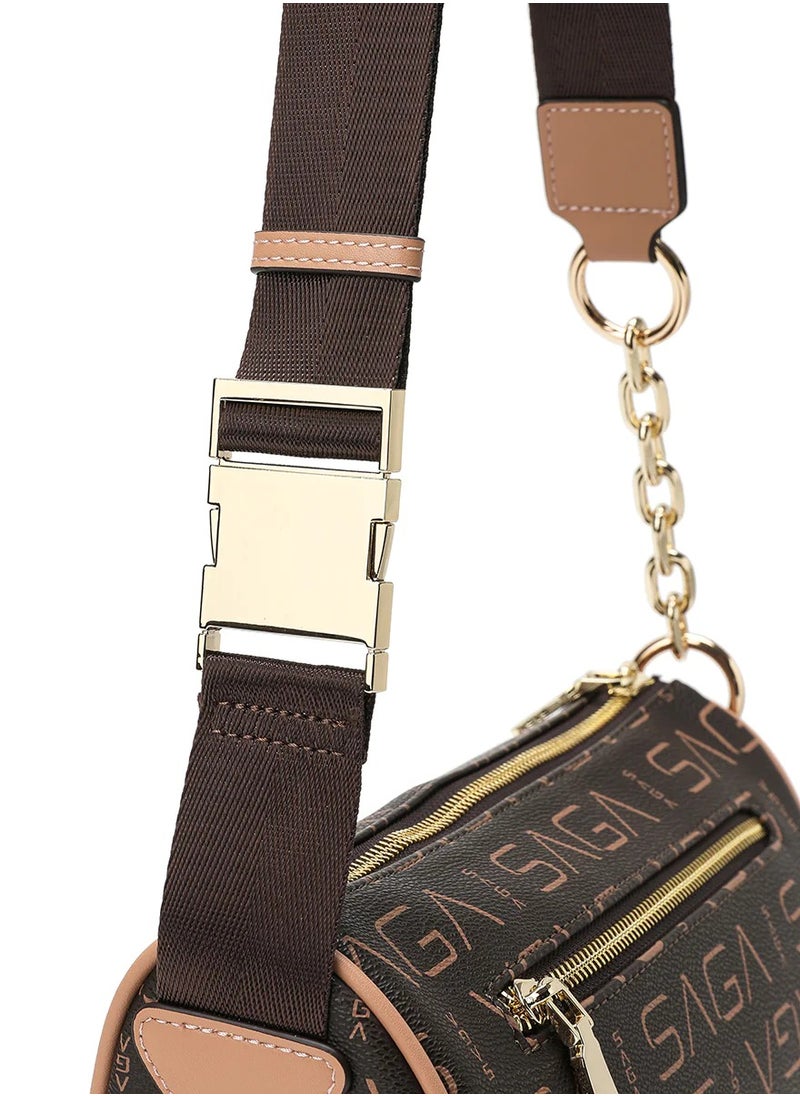 SAGA Saga - Elegance Designer Crossbody Bag - Chic Logo Embossed Shoulder Purse with Gold-Tone Hardware, Versatile & Compact, Perfect for Everyday Elegance  - Image 5
