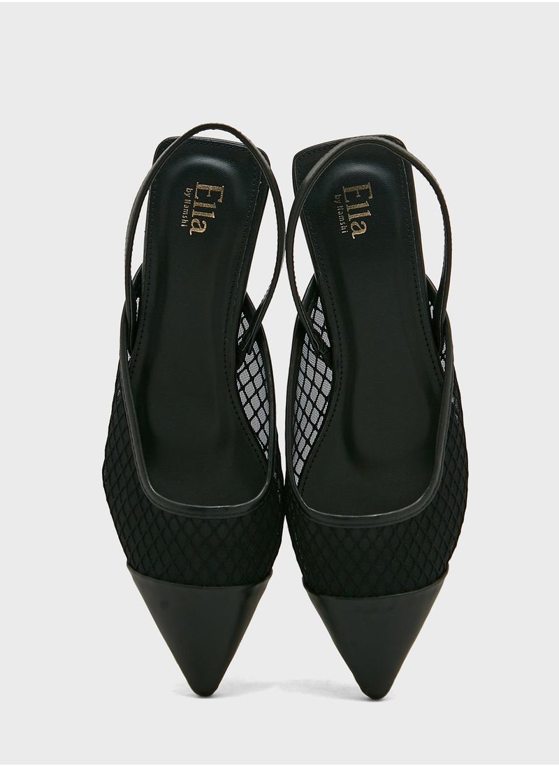 ELLA - Net Detail Pointed Flat Shoe - Image 1