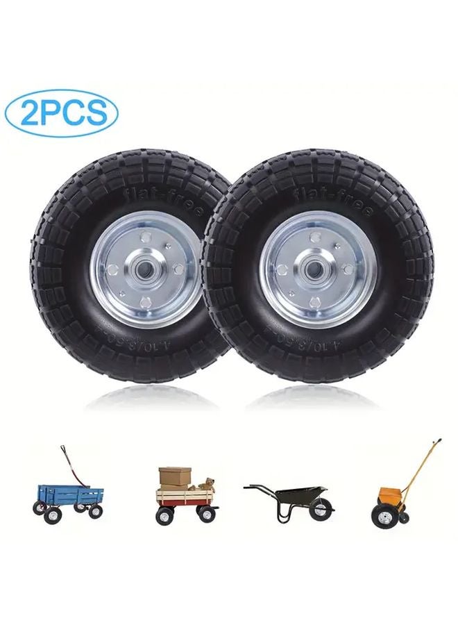 قطعتان من الإطارات المطاطية الصلبة السوداء مقاس 10 بوصة مع محور 5/8 لعربات الغوريلا والعربات اليدوية - Image 2