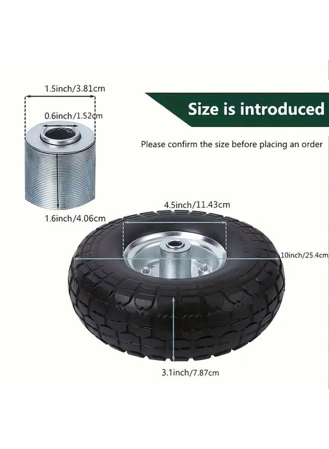 قطعتان من الإطارات المطاطية الصلبة السوداء مقاس 10 بوصة مع محور 5/8 لعربات الغوريلا والعربات اليدوية - Image 4