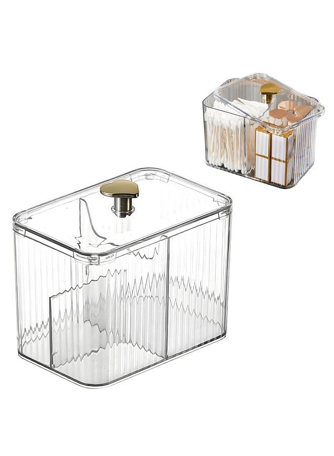 KREPS® Cosmetic And Makeup Organizer Box, Cotton Swabs Storage with Lid,Makeup Pad Holder, Bathroom Canister Multipurpose Box Divided for Face Brush Pens. (Green) (TRANS 1) - Image 1