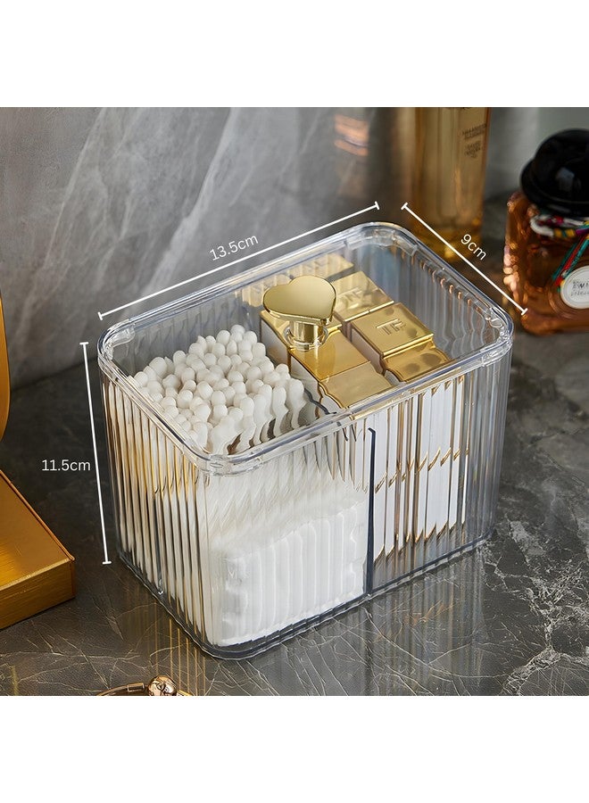 KREPS® Cosmetic And Makeup Organizer Box, Cotton Swabs Storage with Lid,Makeup Pad Holder, Bathroom Canister Multipurpose Box Divided for Face Brush Pens. (Green) (TRANS 1) - Image 2
