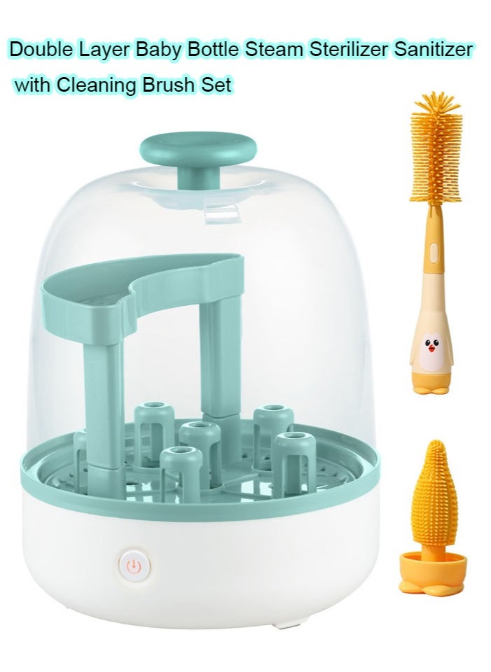 Generic - Bottle Sterilizer, Double Layer Baby Bottle Steam Sterilizer Sanitizer with Cleaning Brush Set For for Baby Bottles, Pacifiers , Large Capacity And 99.99% Cleaned In 8 Mins, 360 Degree High Temperature - Image 1