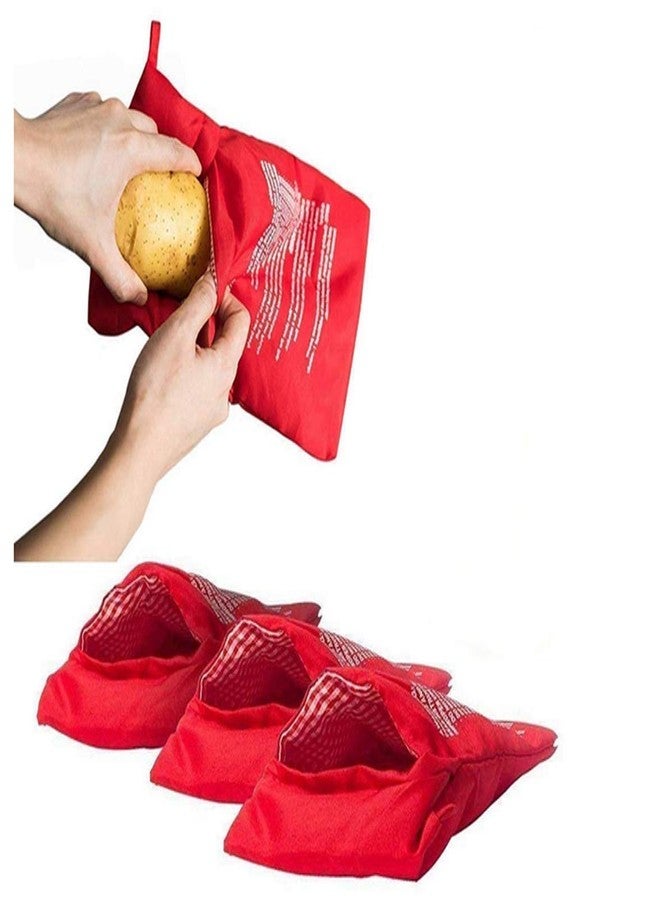 SYBL 4 Pcs Reusable Red Microwave Potato Bag Potato Cooker Potato Baking Pouch Perfect Bake Potatoes Just in 4 Minutes - Image 1