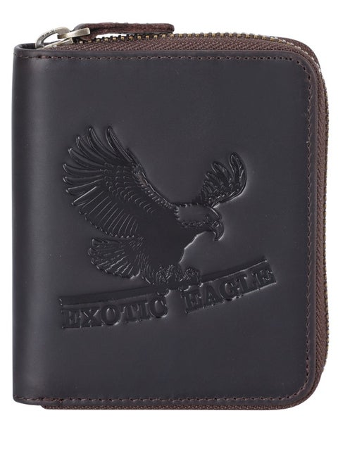 EXOTIC EAGLE Men Wallet Round Zipper with Original YKK Zipper, RFID Funcation, Coin Pocket Wallet & Note Comoartment 100% Full Grain Leather With 8 Card Slots (Coffee)