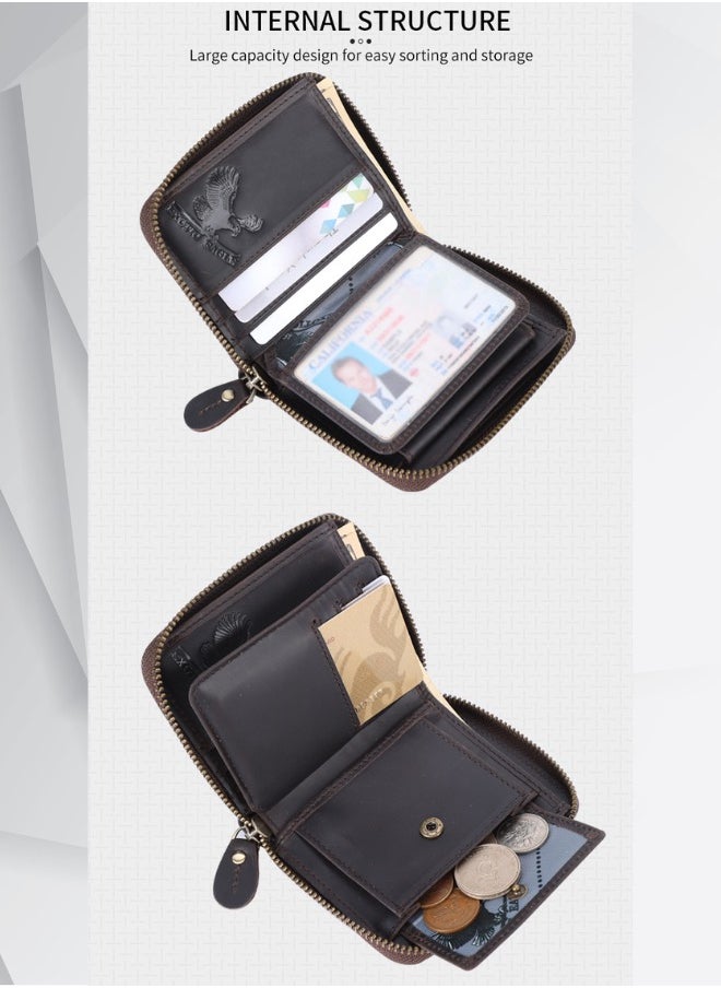 EXOTIC EAGLE Men Wallet Round Zipper with Original YKK Zipper, RFID Funcation, Coin Pocket Wallet & Note Comoartment 100% Full Grain Leather With 8 Card Slots (Coffee)