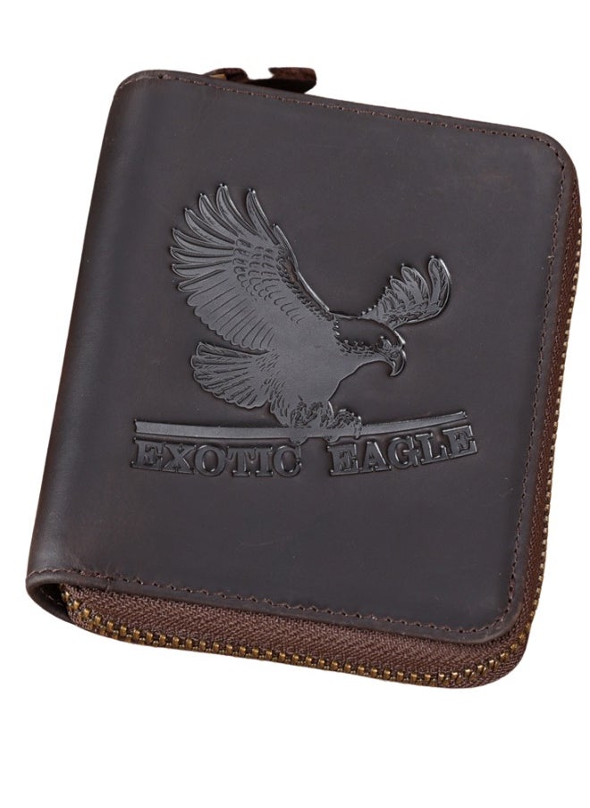 EXOTIC EAGLE Men Wallet Round Zipper with Original YKK Zipper, RFID Funcation, Coin Pocket Wallet & Note Comoartment 100% Full Grain Leather With 8 Card Slots (Coffee)