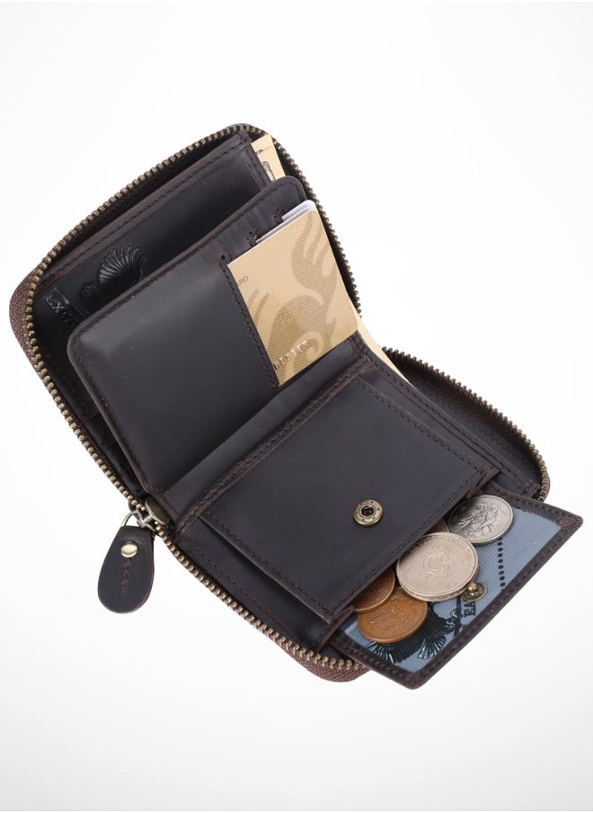 EXOTIC EAGLE Men Wallet Round Zipper with Original YKK Zipper, RFID Funcation, Coin Pocket Wallet & Note Comoartment 100% Full Grain Leather With 8 Card Slots (Coffee)