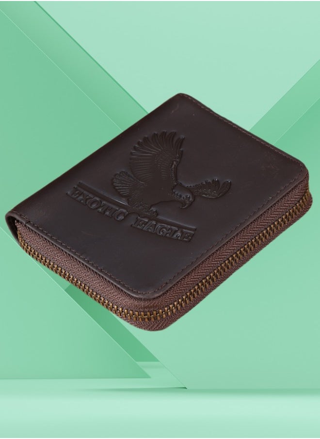 EXOTIC EAGLE Men Wallet Round Zipper with Original YKK Zipper, RFID Funcation, Coin Pocket Wallet & Note Comoartment 100% Full Grain Leather With 8 Card Slots (Coffee)