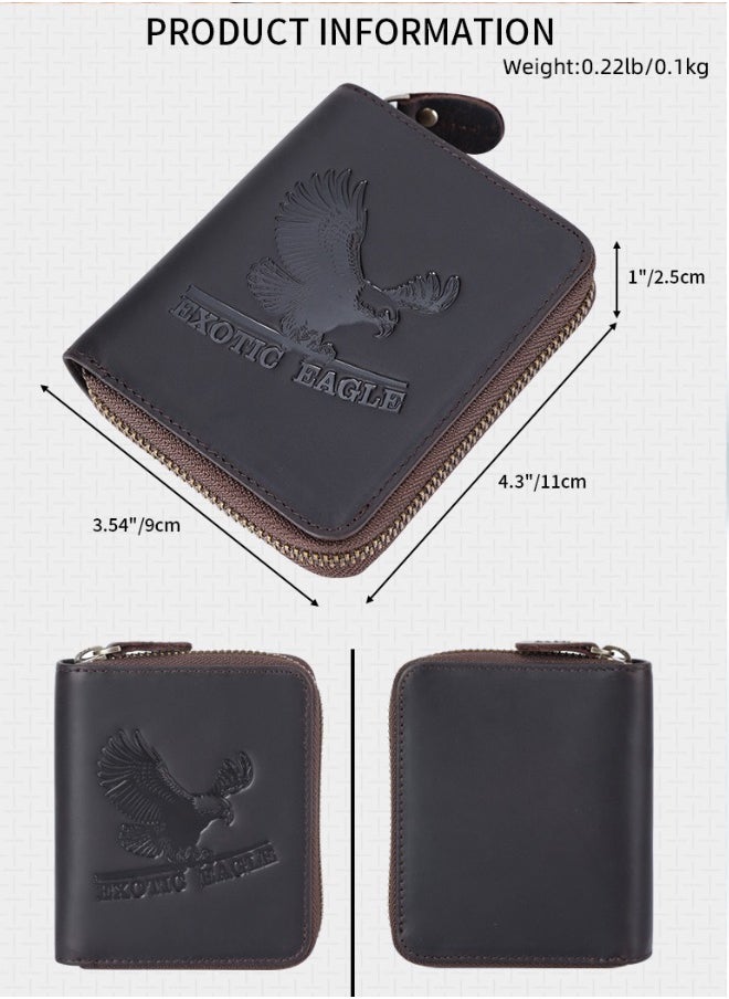 EXOTIC EAGLE Men Wallet Round Zipper with Original YKK Zipper, RFID Funcation, Coin Pocket Wallet & Note Comoartment 100% Full Grain Leather With 8 Card Slots (Coffee)