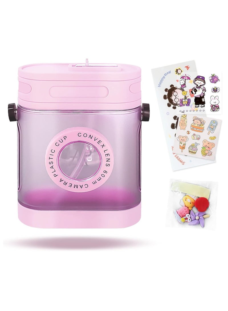 KASTWAVE Water Bottle with Straw, Retro Camera Water Bottles for Kids, Portable Leakproof BPA-free Drinking Cups for Girls Women Sports Camping Picnic Hiking Travel - Image 1