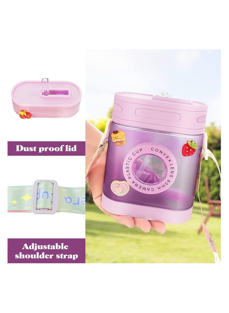 KASTWAVE Water Bottle with Straw, Retro Camera Water Bottles for Kids, Portable Leakproof BPA-free Drinking Cups for Girls Women Sports Camping Picnic Hiking Travel - Image 3