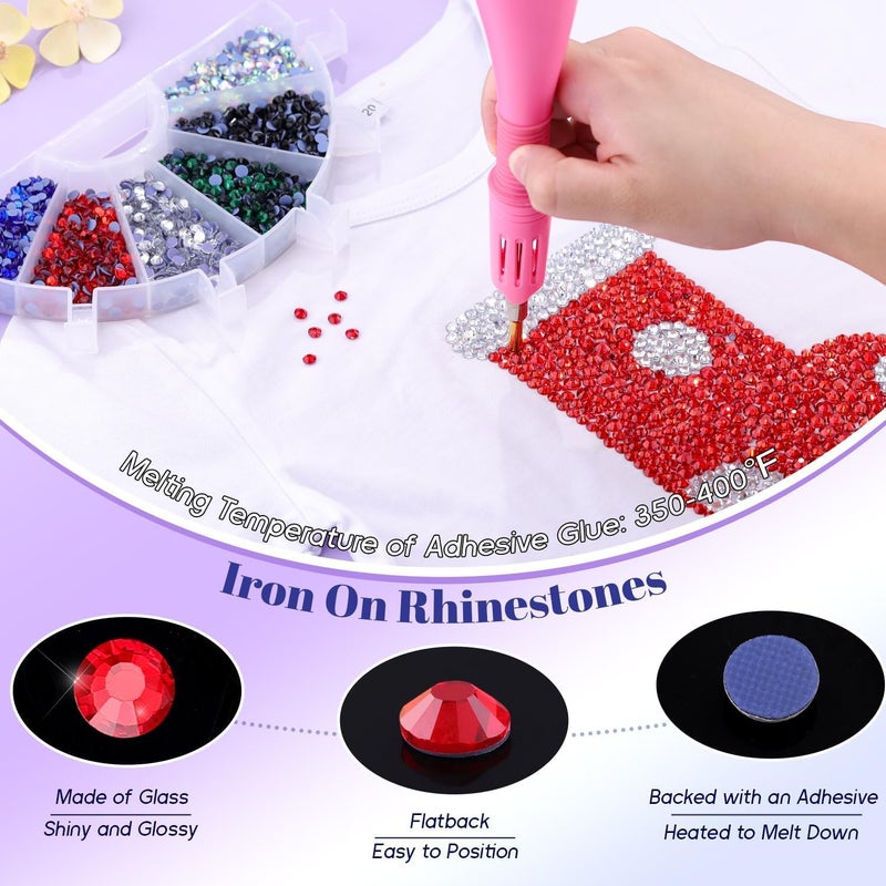 TINKRSTUFF 9000Pcs Hotfix Rhinestones for Clothing, Multicolors SS10 Iron On Flatback Glass Gems, Bedazzler Crystals Rhinestones for Crafting Clothes Hats Shoes Fabric Bedazzling Decor Nail Art - Image 3