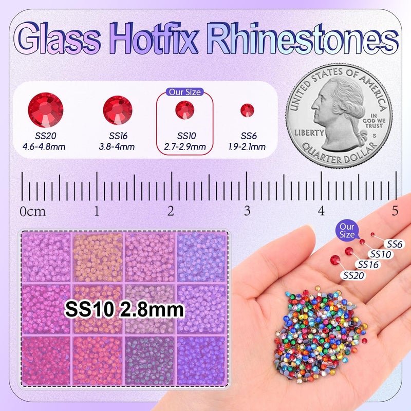 TINKRSTUFF 9000Pcs Hotfix Rhinestones for Clothing, Multicolors SS10 Iron On Flatback Glass Gems, Bedazzler Crystals Rhinestones for Crafting Clothes Hats Shoes Fabric Bedazzling Decor Nail Art - Image 2