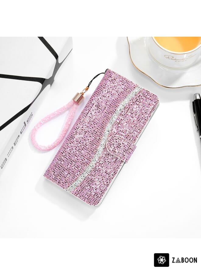 Zaboon Protective Case For Samsung Galaxy S21 5G Glitter Powder Horizontal Flip Leather Case with Card Slots & Holder & Lanyard - Image 1