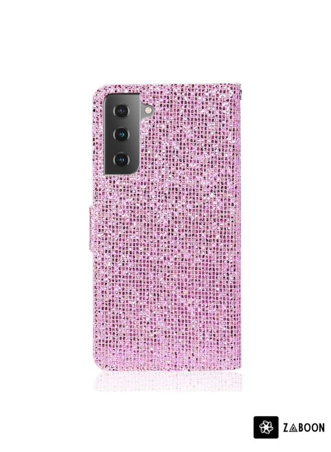 Zaboon Protective Case For Samsung Galaxy S21 5G Glitter Powder Horizontal Flip Leather Case with Card Slots & Holder & Lanyard - Image 3