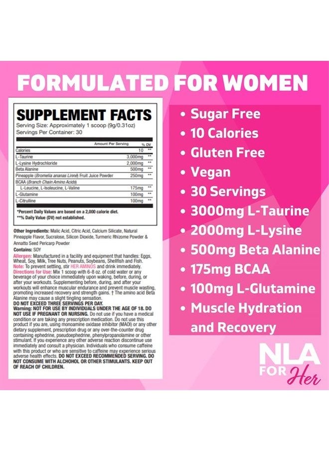 NLA FOR Her Her Aminos - (Maui Pineapple - 30 Servings) - Comprehensive BCAA Amino Acid Blend - Supports Endurance, Helps Build Lean Muscle, Improve Hydration & Enhance Recovery, Vegan, GF, 10 Cals  - Image 4