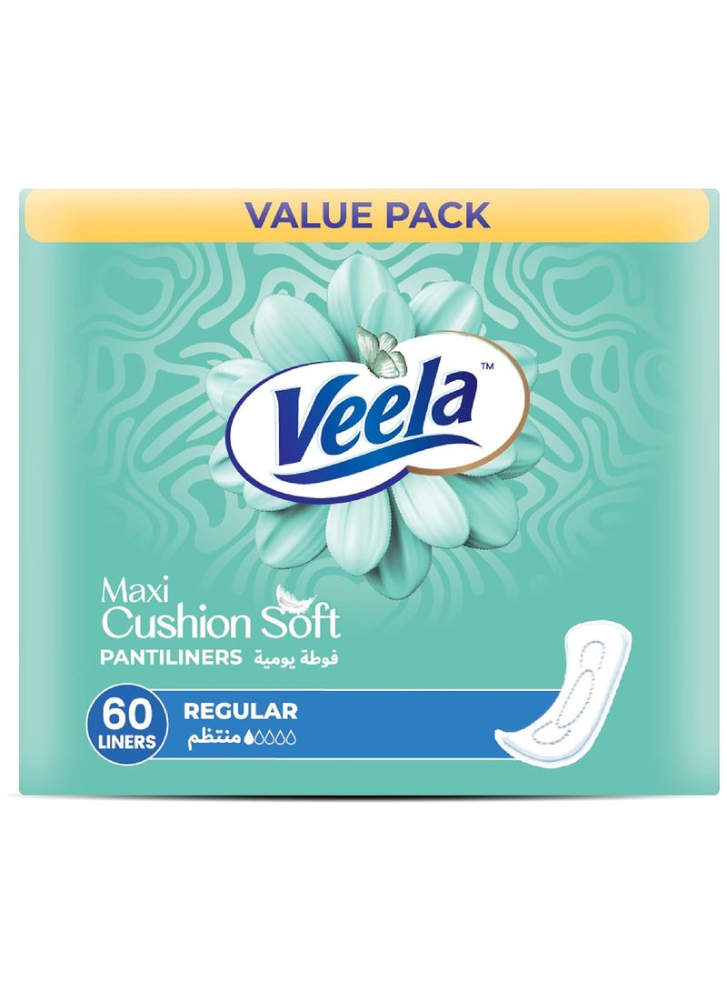 Veela Cushion Soft Pantiliners - Ultra-Soft, Breathable, Leak-Proof Daily Feminine Hygiene Protection and Everyday Freshness (Regular, 60, count) Value Pack - Image 1