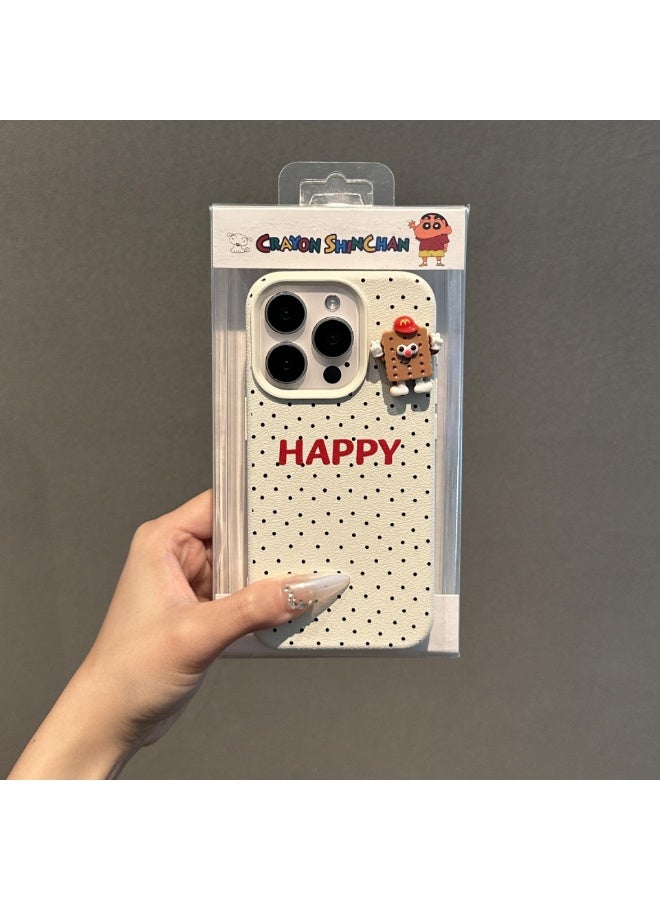 NIBEMINENT Protective TPU Case Cover For iPhone 15 Plus, White Polka Dots With 3D Gingerbread Man - Image 1