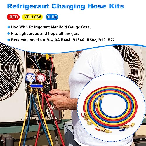 Kscjdg Hvac Hose 29986 Plus II 14 with Compact Ball Valve End Refrigerant Charging Hose 72in Length 3Pack Blue Yellow Red - Image 3