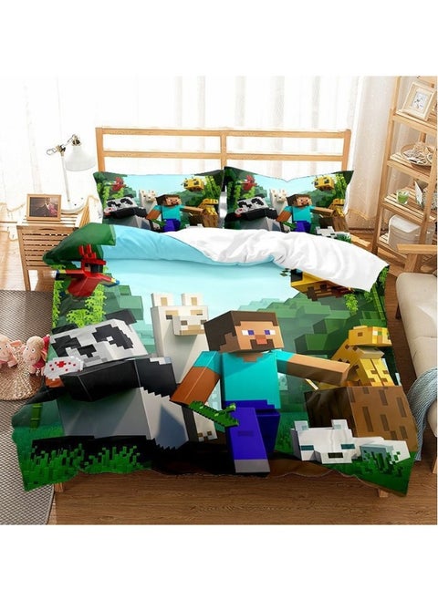 مجموعة بياضات سرير ثلاثية القطع لألعاب Minecraft قياس 180*210 سم