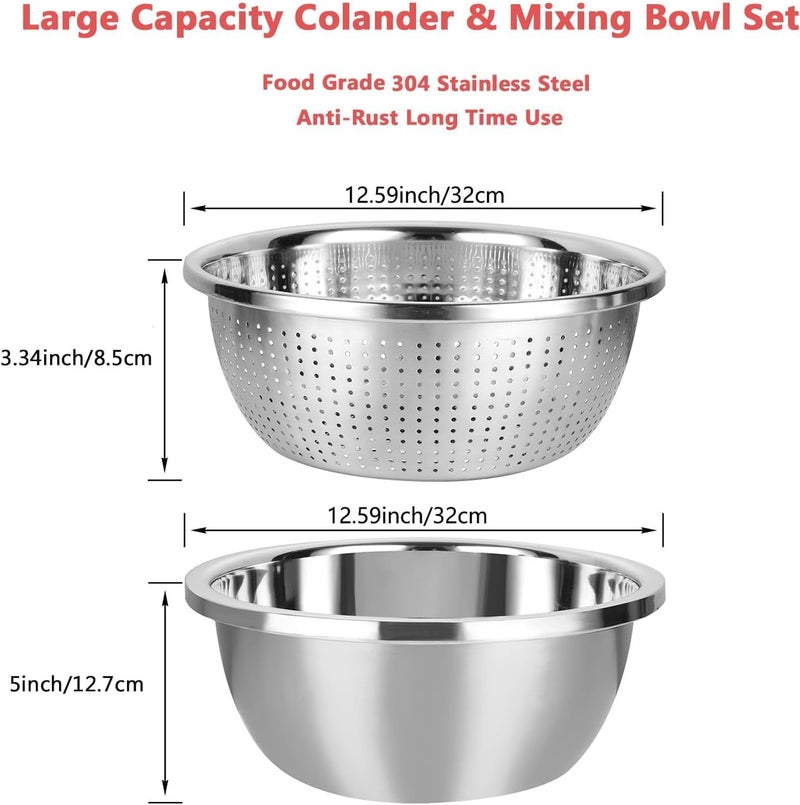 Snevad Stainless Steel Colander with Mixing Bowl Set – 2-Piece Rust-Proof Strainer & Deep Mixing Bowl for Washing Vegetables, Draining Pasta, Mixing – Food Grade, Durable, Dishwasher Safe, 20 Cm - Image 2