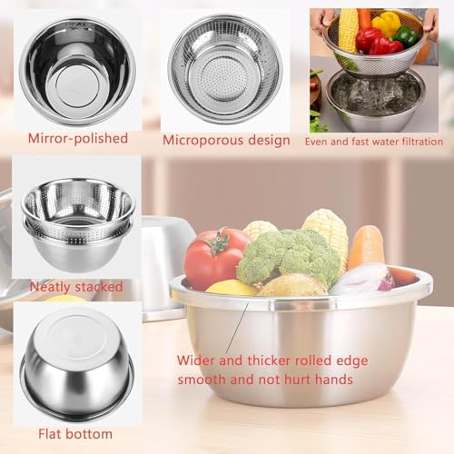 Snevad Stainless Steel Colander with Mixing Bowl Set – 2-Piece Rust-Proof Strainer & Deep Mixing Bowl for Washing Vegetables, Draining Pasta, Mixing – Food Grade, Durable, Dishwasher Safe, 20 Cm - Image 3