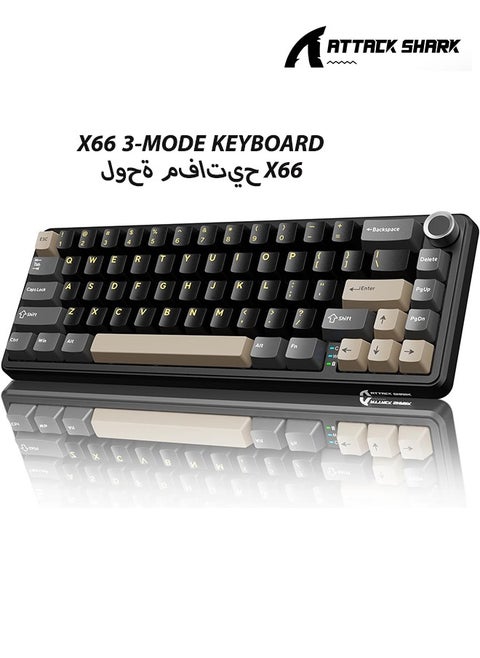 ATTACK SHARK X66 Wireless Mechanical Gaming Keyboard with Knob,Tri Mode USB-C/BT5.0/2.4G Gasket Mounted 60% RGB Gaming Keyboard 66Keys,PBT Keycap, Hot Swappable Custom Strawberry Switch(Star Black)