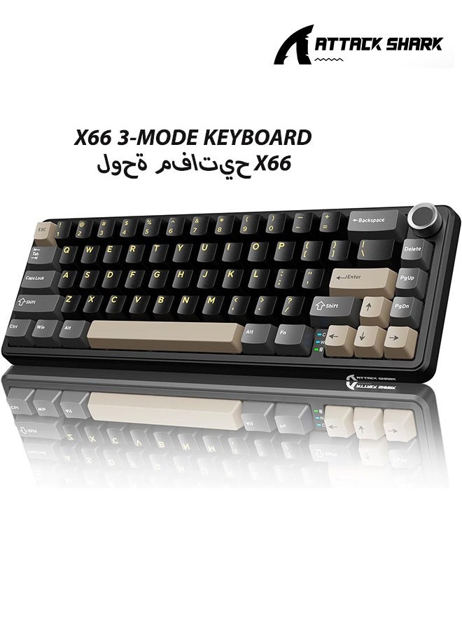 ATTACK SHARK X66 Wireless Mechanical Gaming Keyboard with Knob,Tri Mode USB-C/BT5.0/2.4G Gasket Mounted 60% RGB Gaming Keyboard 66Keys,PBT Keycap, Hot Swappable Custom Strawberry Switch(Star Black)