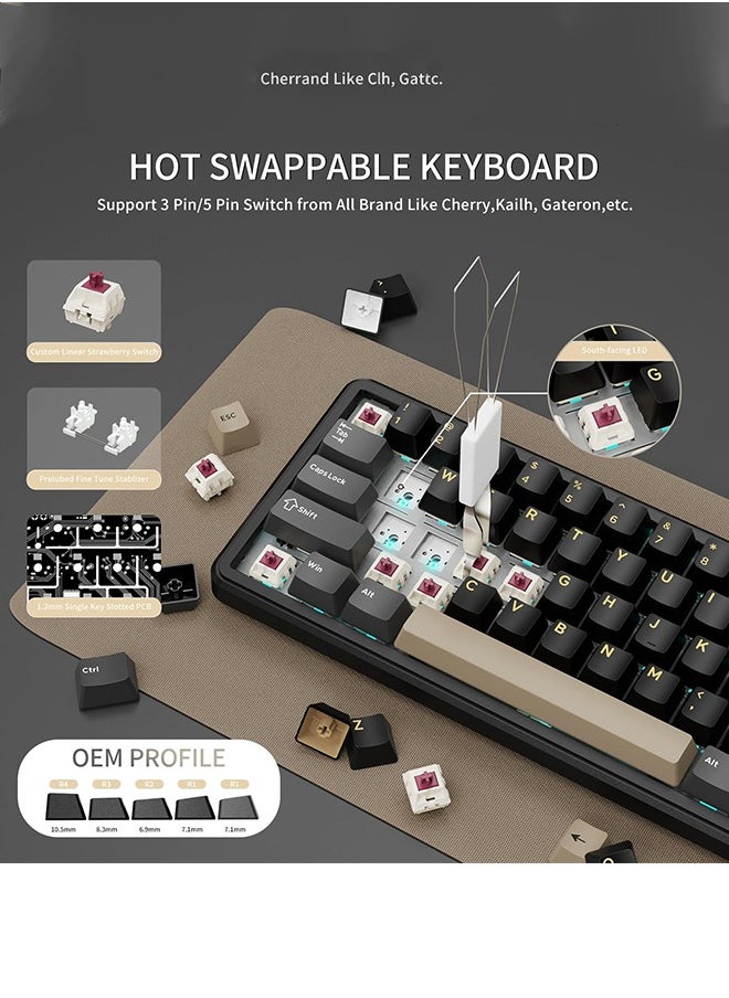 ATTACK SHARK X66 Wireless Mechanical Gaming Keyboard with Knob,Tri Mode USB-C/BT5.0/2.4G Gasket Mounted 60% RGB Gaming Keyboard 66Keys,PBT Keycap, Hot Swappable Custom Strawberry Switch(Star Black)