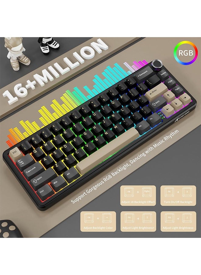 ATTACK SHARK X66 Wireless Mechanical Gaming Keyboard with Knob,Tri Mode USB-C/BT5.0/2.4G Gasket Mounted 60% RGB Gaming Keyboard 66Keys,PBT Keycap, Hot Swappable Custom Strawberry Switch(Star Black)