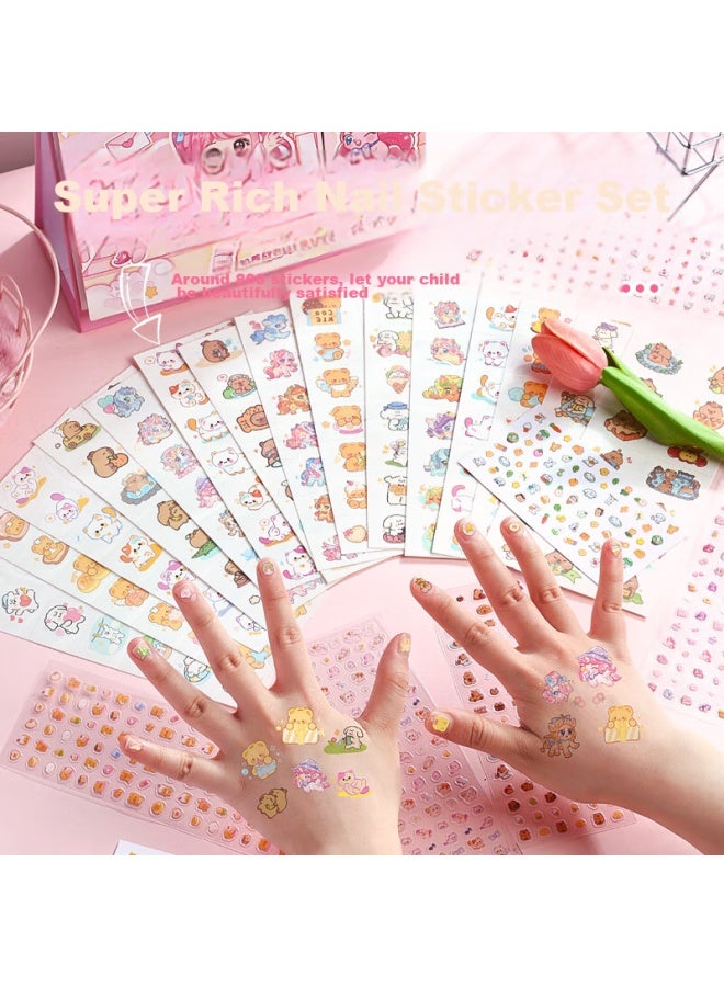 Kaba Bear Kabaxiong Children's Nail Stickers Set 800 Pieces, High-quality Chinese-style Girls' Luminous Diy Nail Art Embossed Stickers, Poetry-inspired Ink-like Design - Image 3
