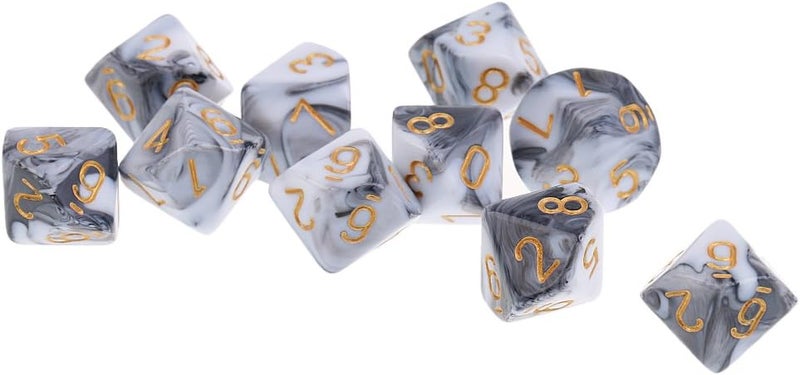 klarako 10 Pieces 16mm 10 Sided Dice  White Gray, 16mm - Image 2