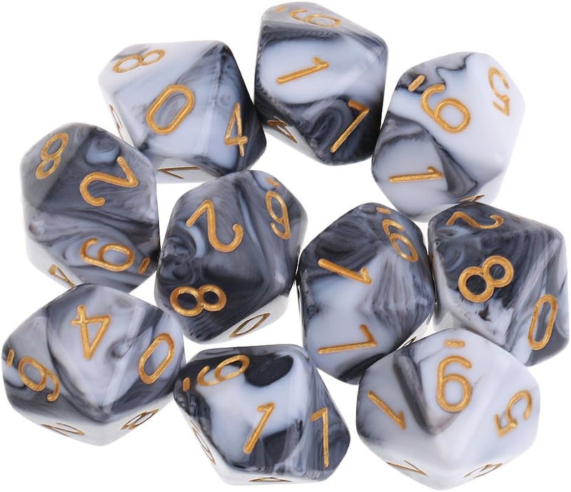 klarako 10 Pieces 16mm 10 Sided Dice  White Gray, 16mm - Image 3