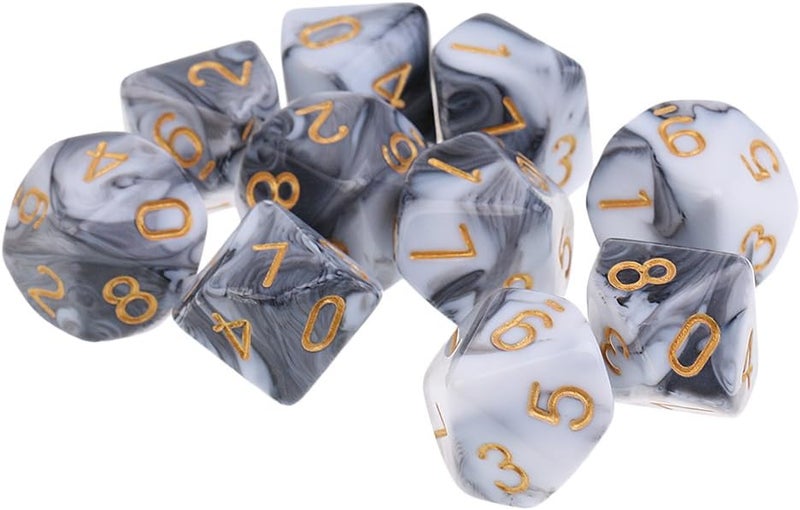 klarako 10 Pieces 16mm 10 Sided Dice  White Gray, 16mm - Image 1