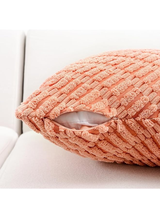 إيروريكس مجموعة من 2 غطاء وسادة من قماش مخملي مخطط من تصميم بوهو الريفي لديكور المنزل، غطاء وسادة مربع ناعم من قماش مخملي سادة للأريكة وغرفة النوم والسيارة وغرفة المعيشة، برتقالي 30 × 50 سم - Image 3