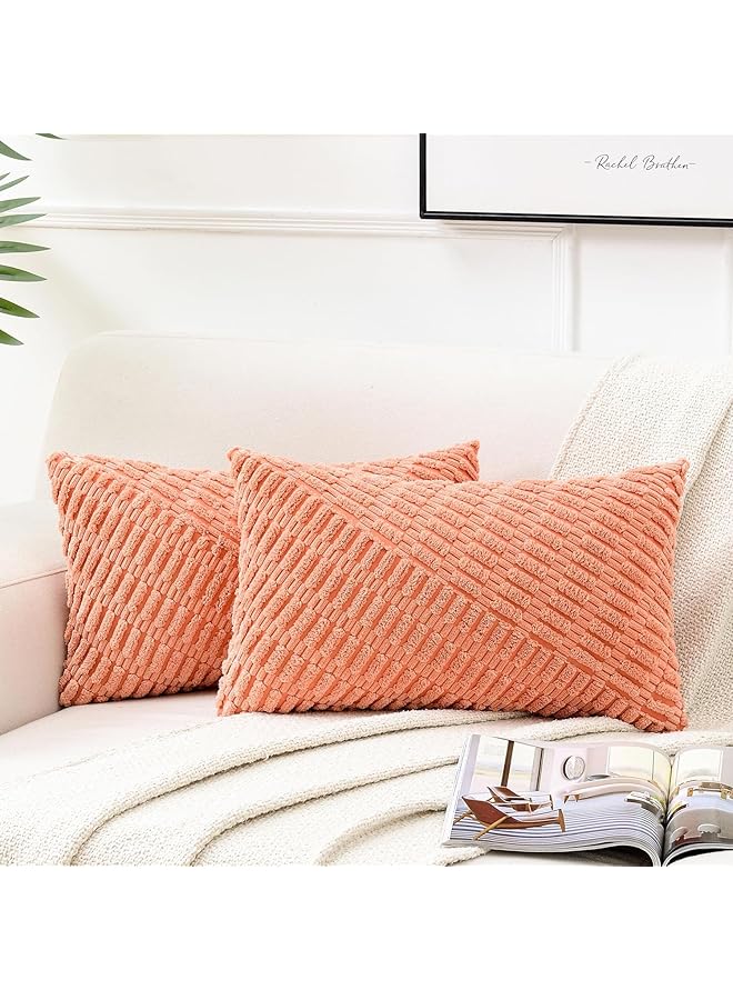 إيروريكس مجموعة من 2 غطاء وسادة من قماش مخملي مخطط من تصميم بوهو الريفي لديكور المنزل، غطاء وسادة مربع ناعم من قماش مخملي سادة للأريكة وغرفة النوم والسيارة وغرفة المعيشة، برتقالي 30 × 50 سم - Image 1