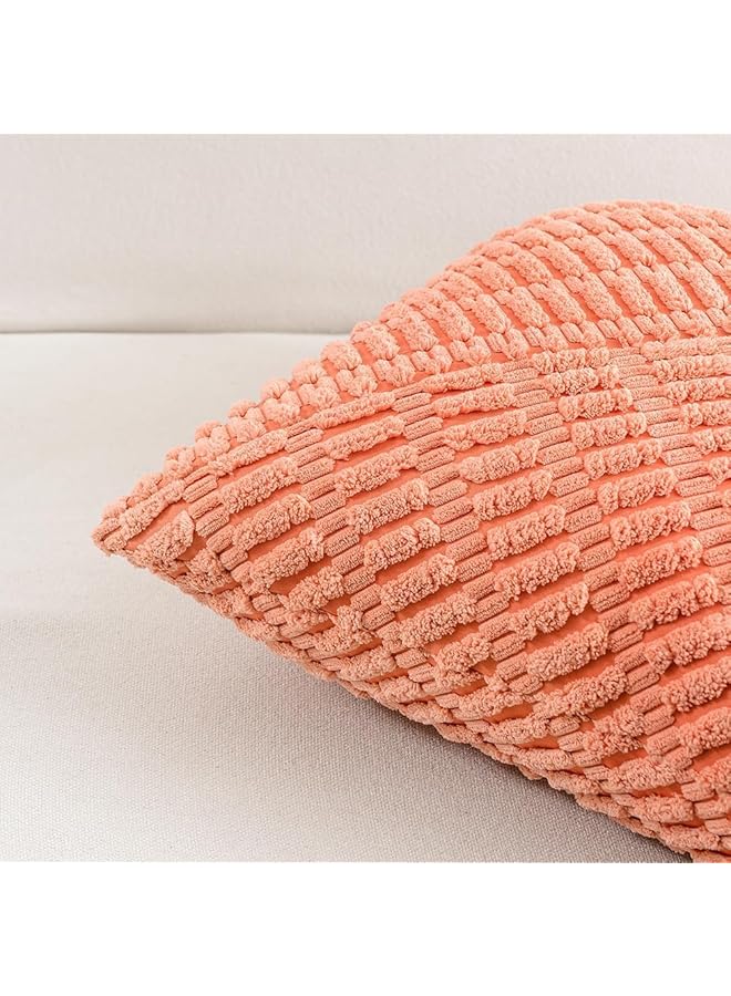 إيروريكس مجموعة من 2 غطاء وسادة من قماش مخملي مخطط من تصميم بوهو الريفي لديكور المنزل، غطاء وسادة مربع ناعم من قماش مخملي سادة للأريكة وغرفة النوم والسيارة وغرفة المعيشة، برتقالي 30 × 50 سم - Image 4