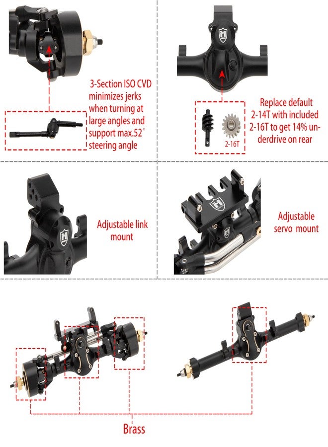 MEUS RACING 5mm ISO V2 SCX24 Axles with 3-Section CVD with Servo and Servo Horns for Axial 1/24 SCX24 RC Crawler (Black) - Image 3