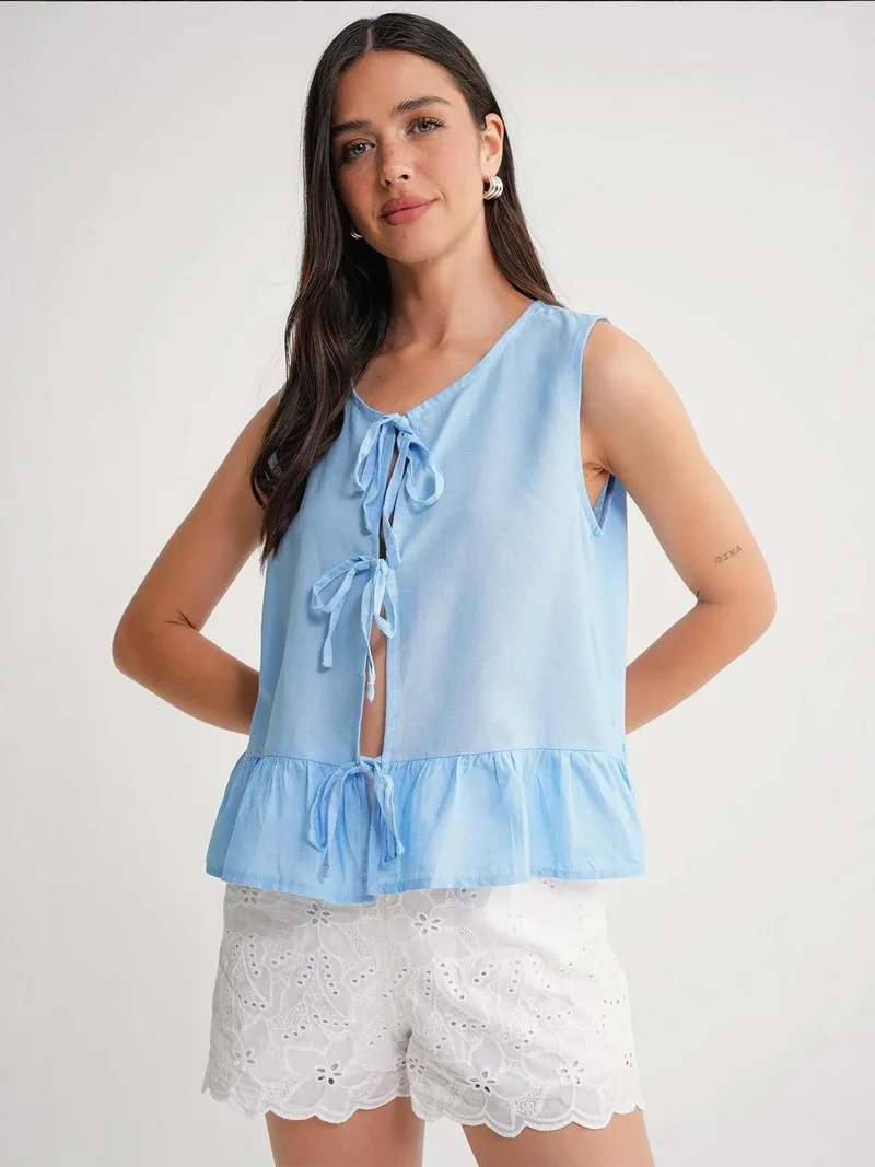 MixRay Mixray Frilly Tie Front Blouse