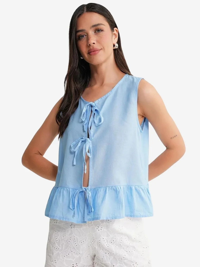 MixRay Mixray Frilly Tie Front Blouse