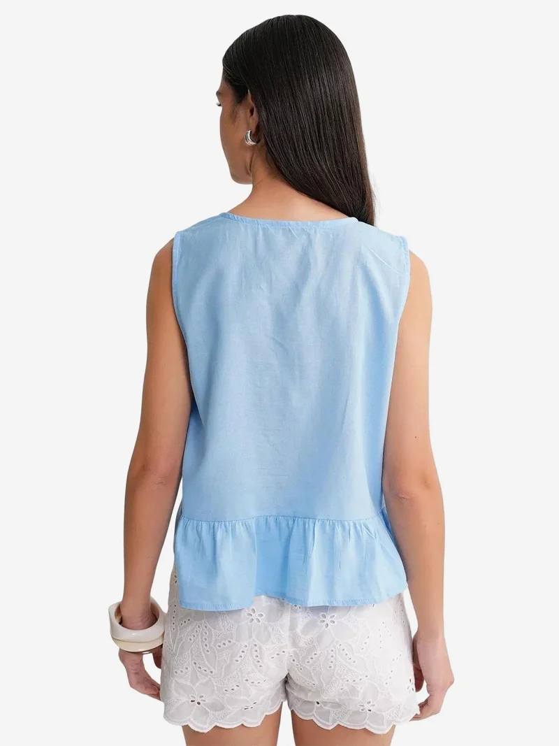 Mixray Maya Blue Mixray Frilly Tie Front Blouse for Women | Best Price UAE
