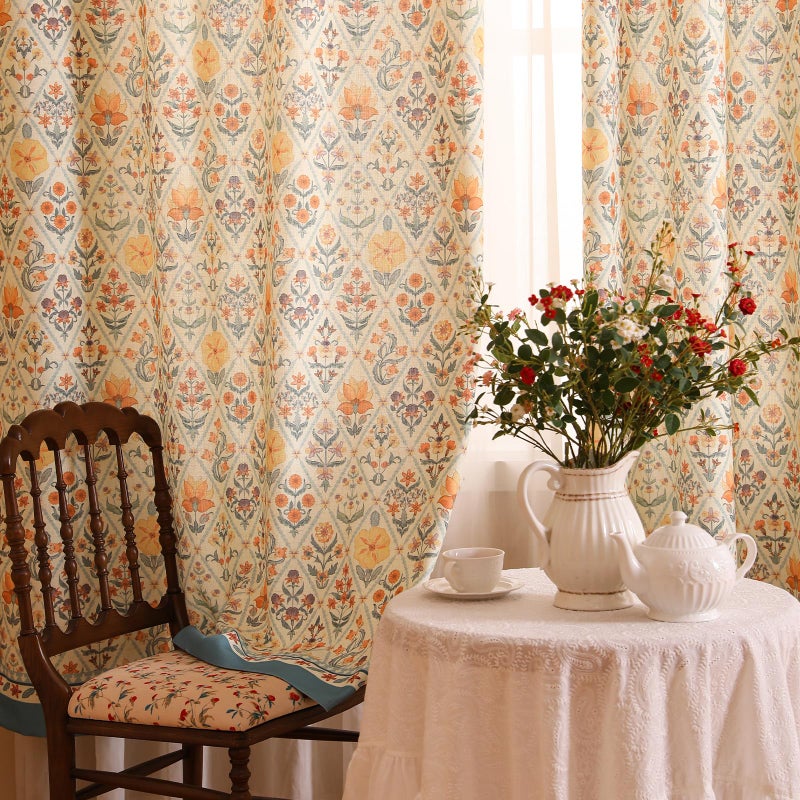 ISAENNE Vintage Linen Semi Blackout Cottage Curtains with Grommets,Western Decor Curtain for Kitchen Bedroom Living Room Dining Room Window,2 Panels 53 Inches Wide by 79 Inches Long -Floralsea - Image 2