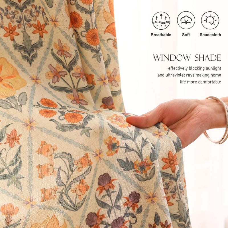 ISAENNE Vintage Linen Semi Blackout Cottage Curtains with Grommets,Western Decor Curtain for Kitchen Bedroom Living Room Dining Room Window,2 Panels 53 Inches Wide by 79 Inches Long -Floralsea - Image 3
