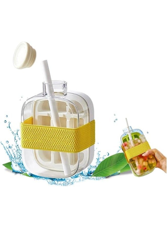 Ice Cube Bottle with Straw,2 in 1 Water Bottle Ice Cube Tray with Lid and Bin,Ice Cube Making Bottle for Home Outdoor Office Ice Making Freezer Coffee Juice Beverages (white 500) - Image 1